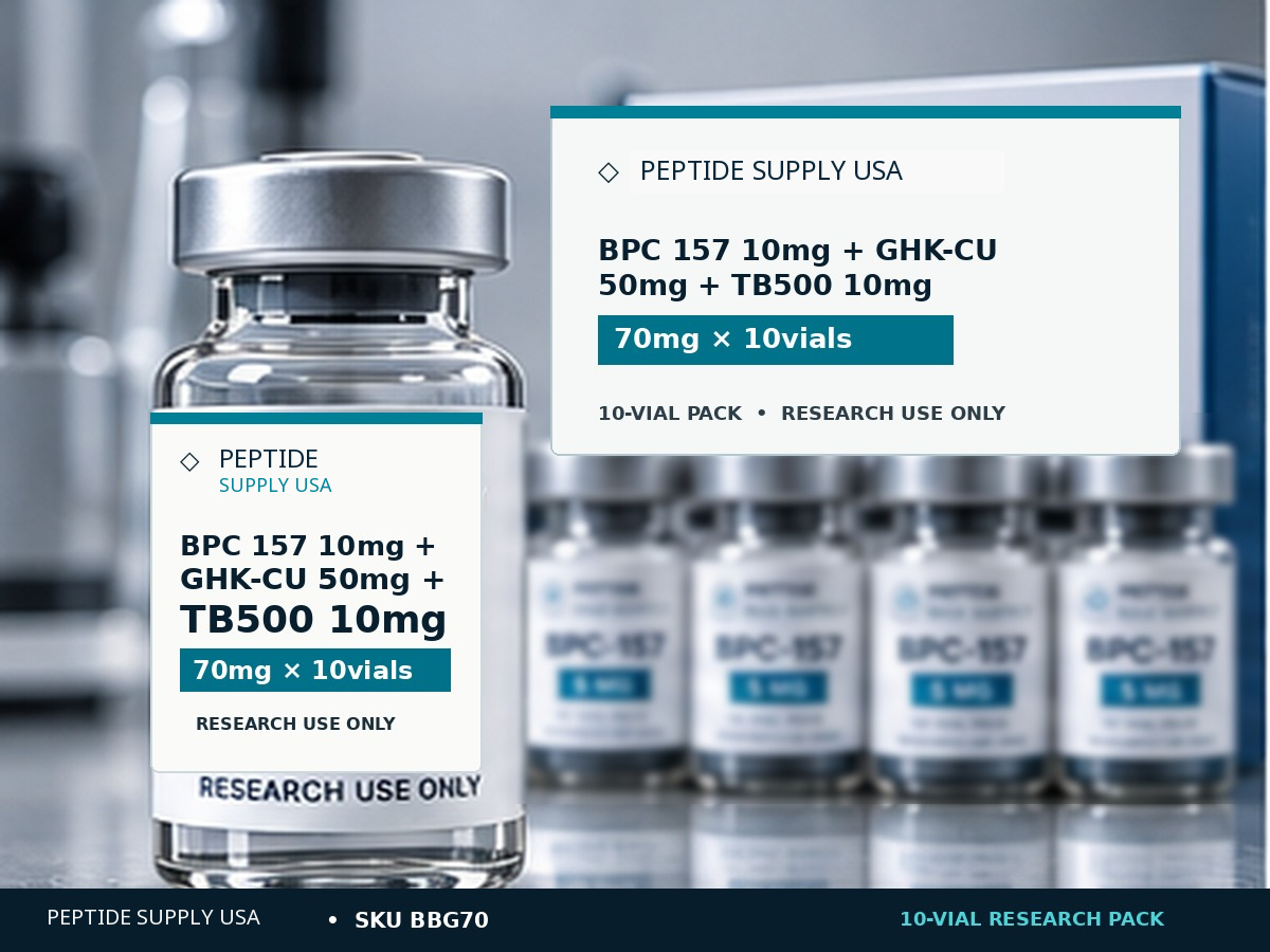 Peptide Supply USA BPC 157 10mg + GHK-CU 50mg + TB500 10mg 70mg × 10vials 10-vial research pack