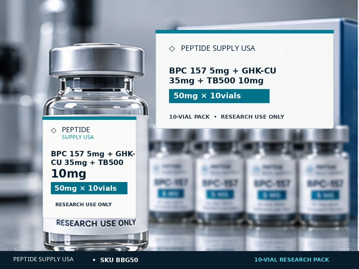 Peptide Supply USA BPC 157 5mg + GHK-CU 35mg + TB500 10mg 50mg × 10vials 10-vial research pack